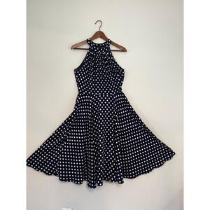 Navy Blue White Poka Dot Halter Dress
